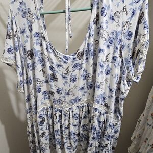 Disney Floral Blue and White Blouse